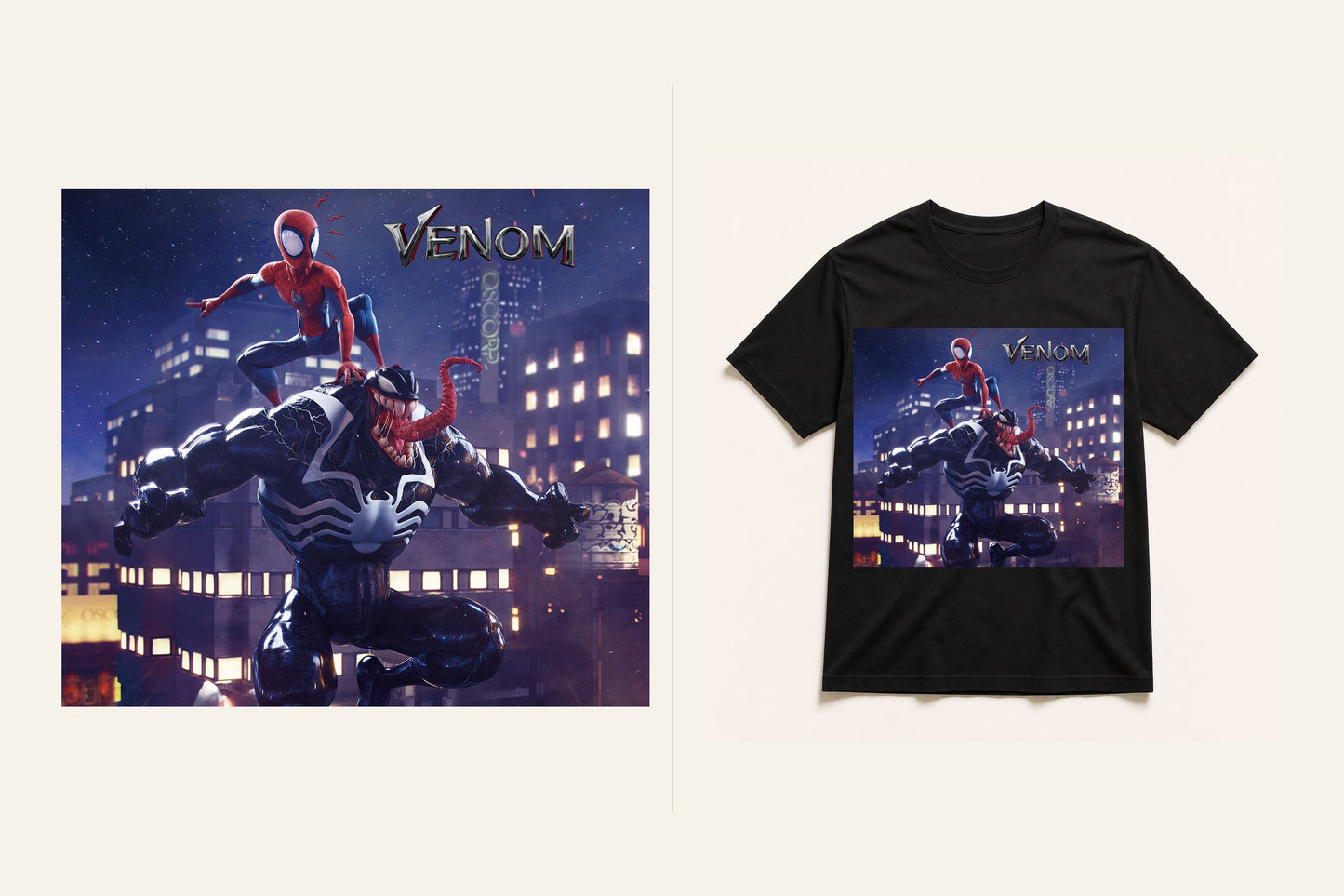 Venom and Spider-Man: Unlikely Allies graphic T-shirt artwork