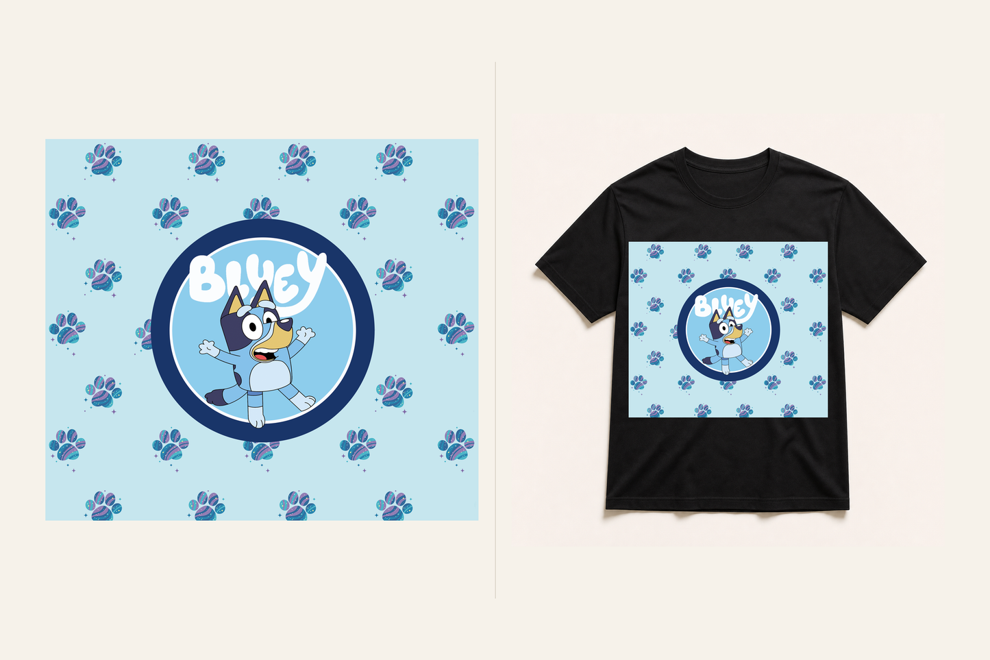 Paws and Play with Bluey graphic T-shirt artwork