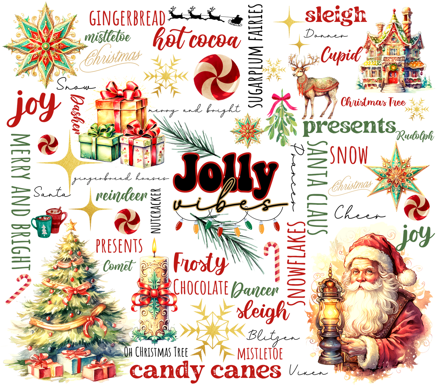 Christmas Words and Symbols Graphic T-Shirt artwork