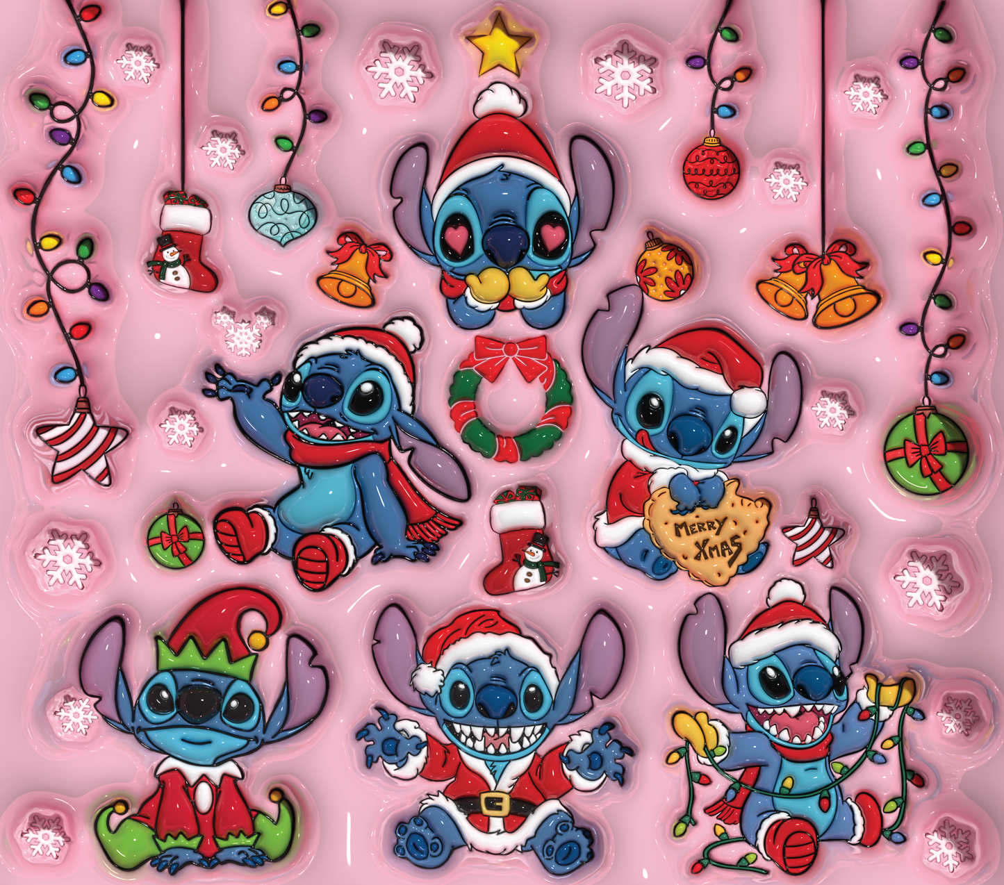 "Stitch's Christmas Antics Graphic T-Shirt artwork