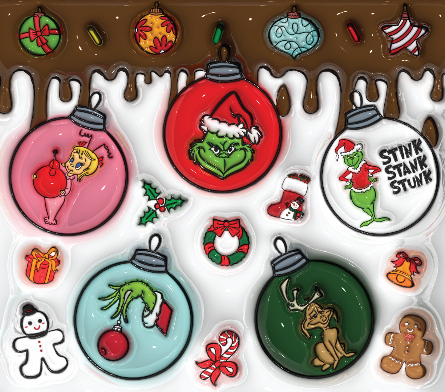 Grinch's Christmas Ornaments Graphic T-Shirt artwork