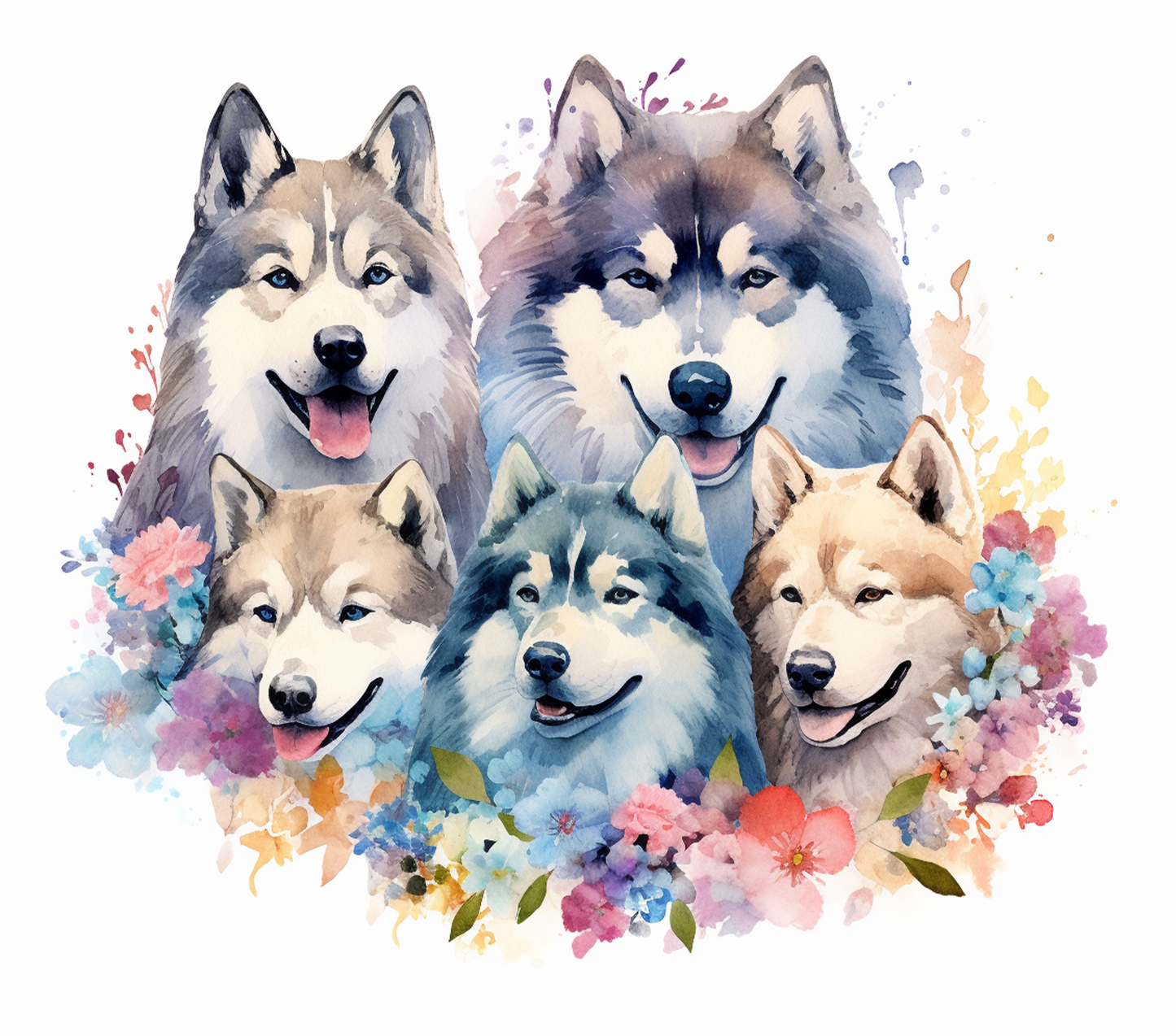 440 Huskies in Bloom: A Watercolor Harmony with Tumbler