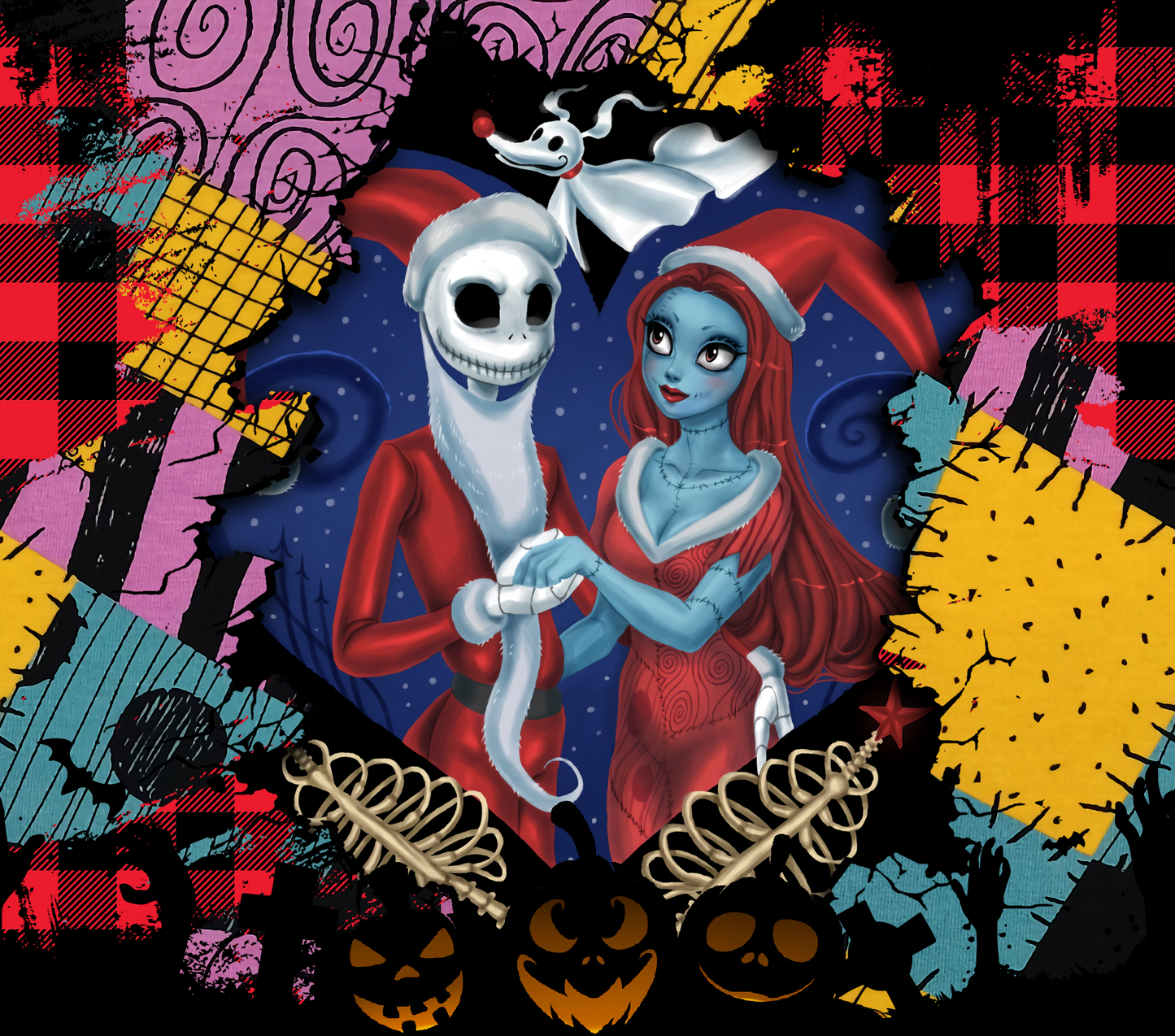 664  Spooky Christmas Love: Jack and Sally Holiday Art with Tumbler