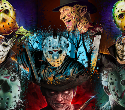 667 Slasher Legends: Bold and Intense Horror Artwork with Tumbler