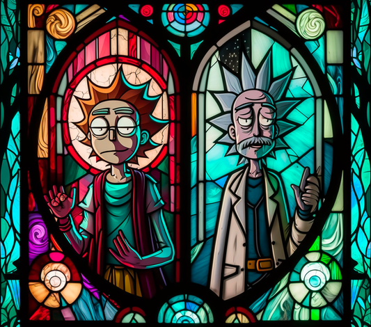 668 Stained Glass Art: Iconic Sci-Fi Duo Design with Tumbler