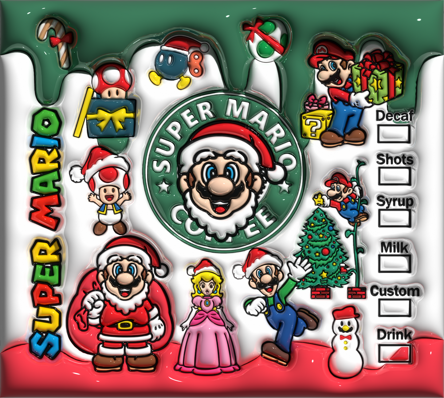 722 Super Mario Characters Celebrate Christmas with Tumbler