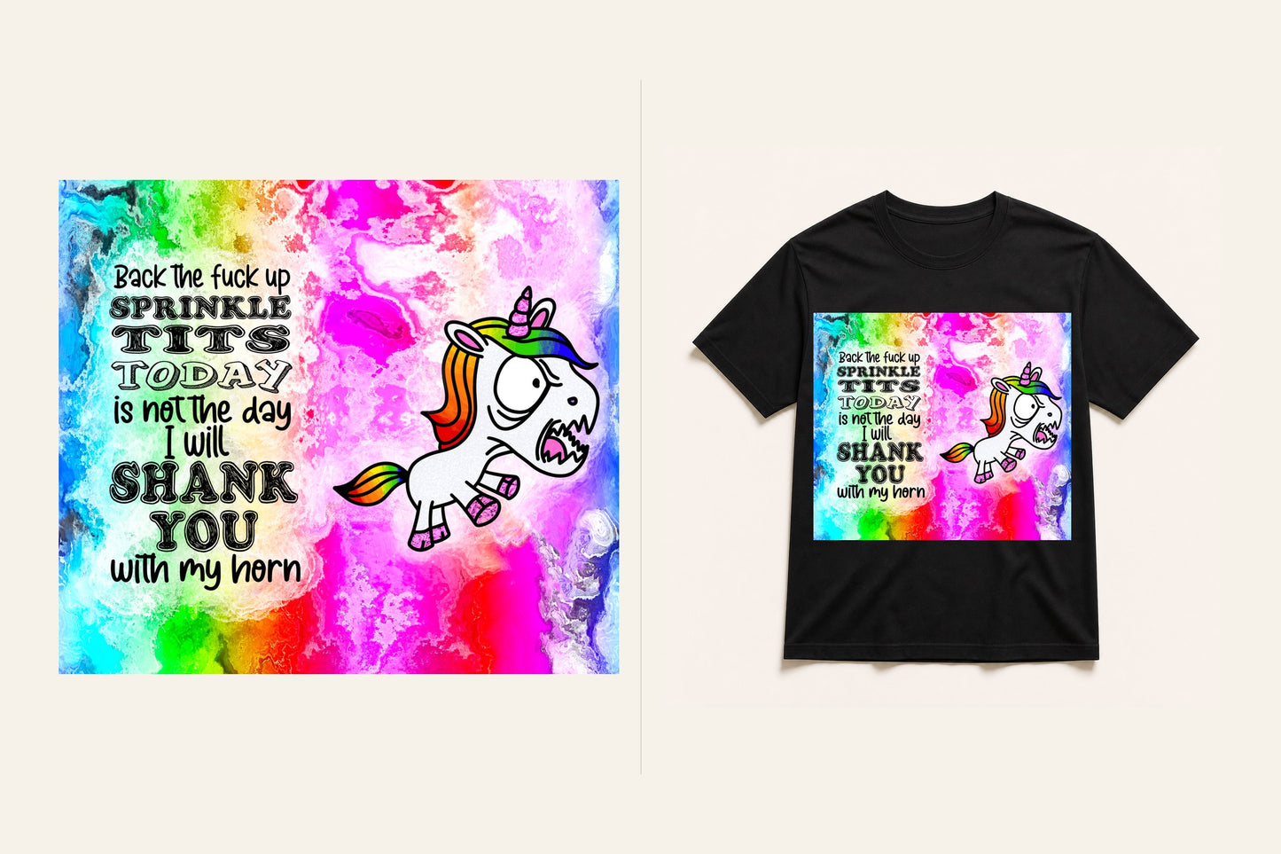 Angry Unicorn graphic T-shirt artwork