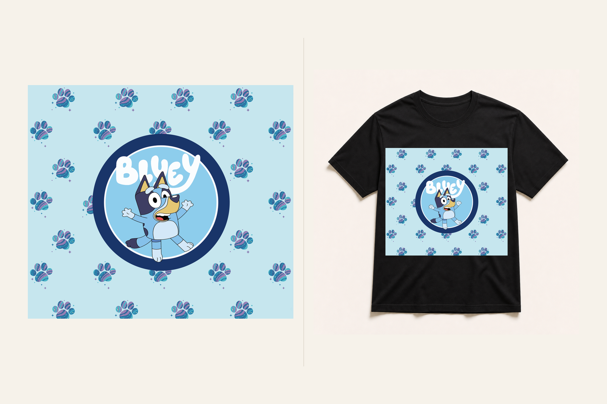 Paws and Play with Bluey graphic T-shirt artwork