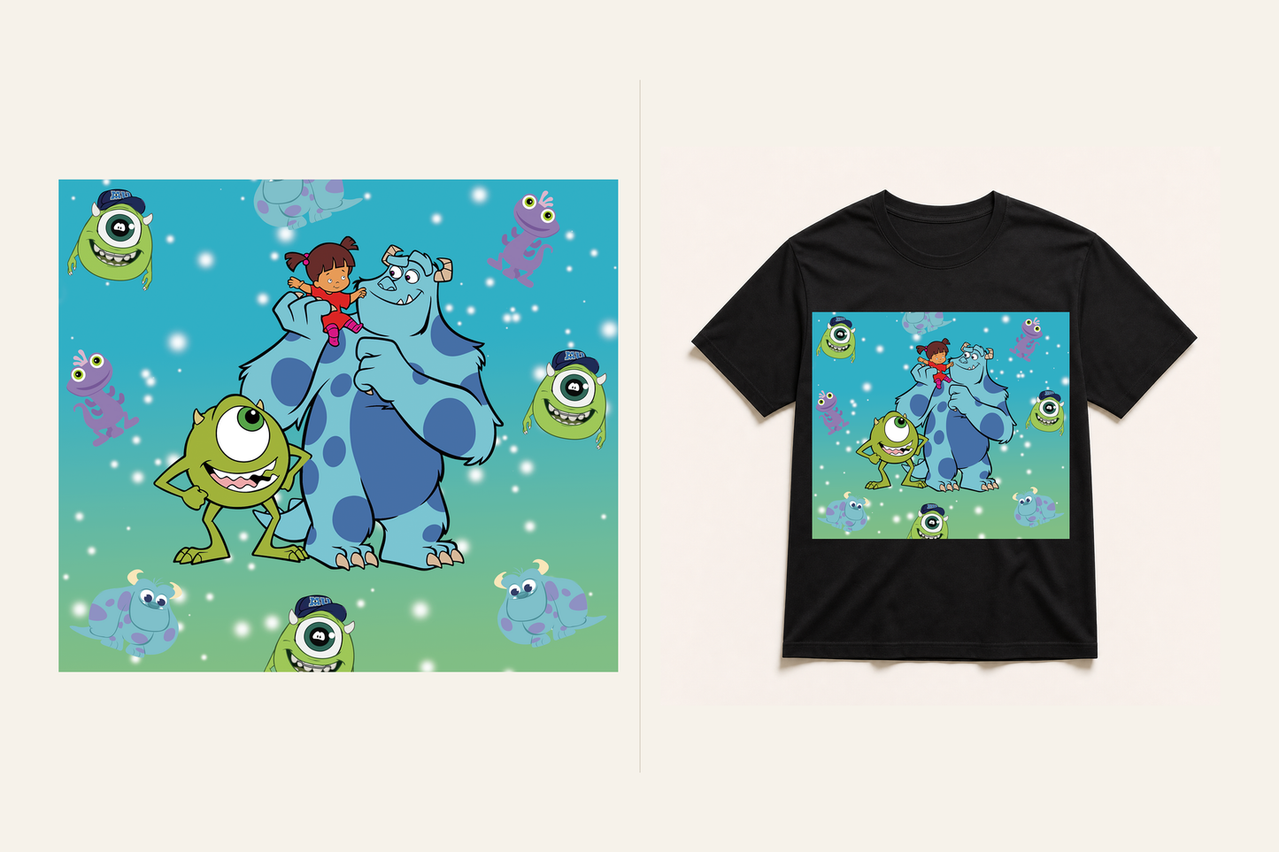 Monsters and Friendship graphic T-shirt artwork
