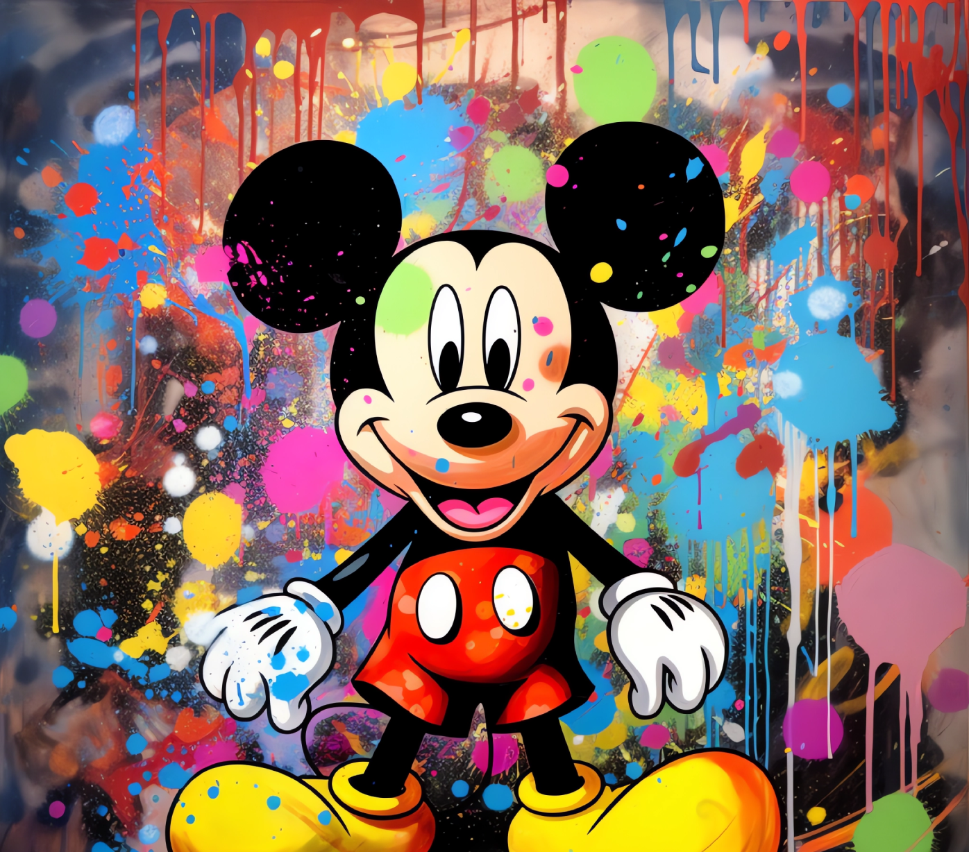 Splash of Joy: Mickey Mouse in Graffiti Style Graphic T-Shirt artwork