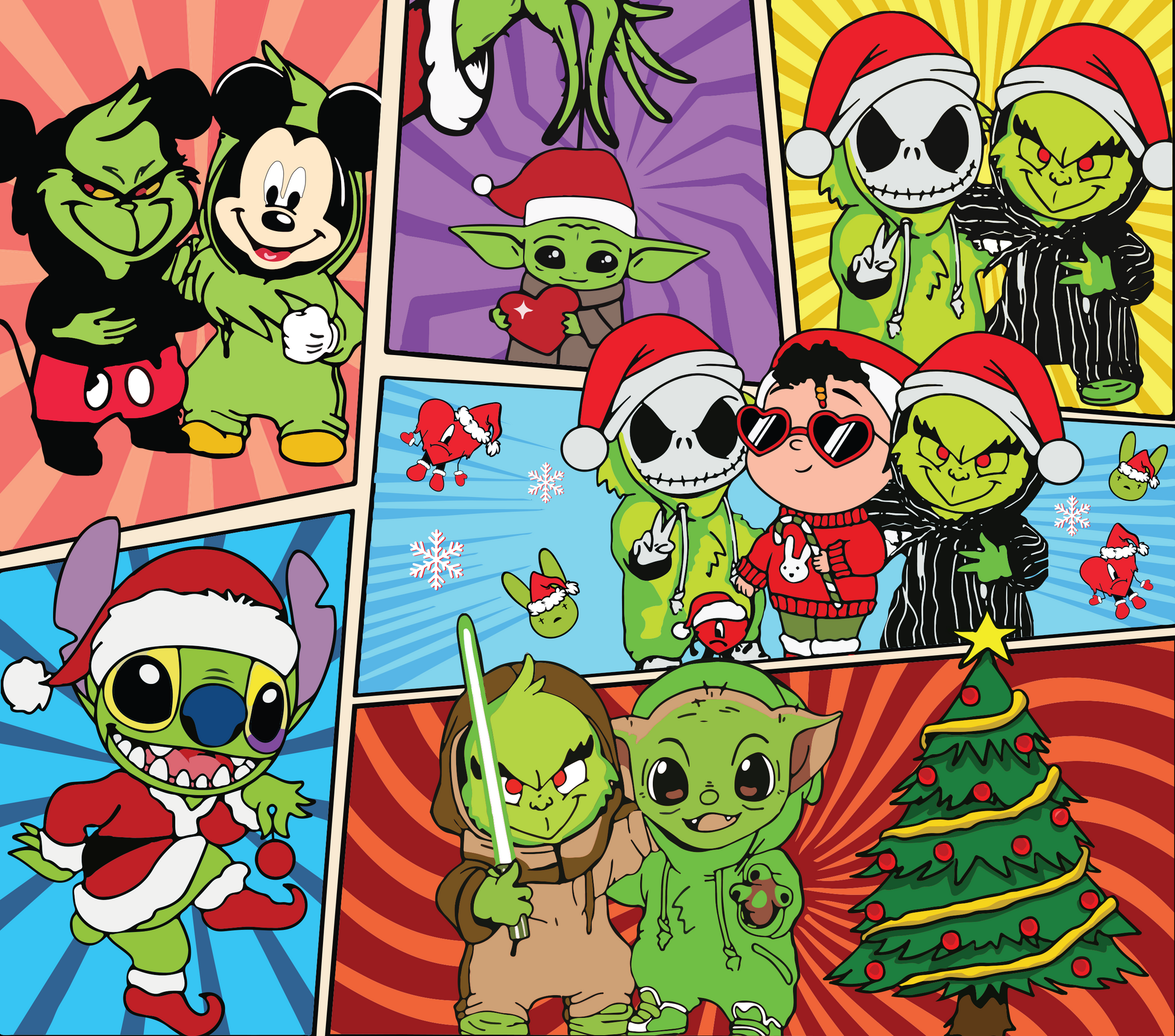 Grinch and Friends Holiday Mashup Graphic T-Shirt artwork