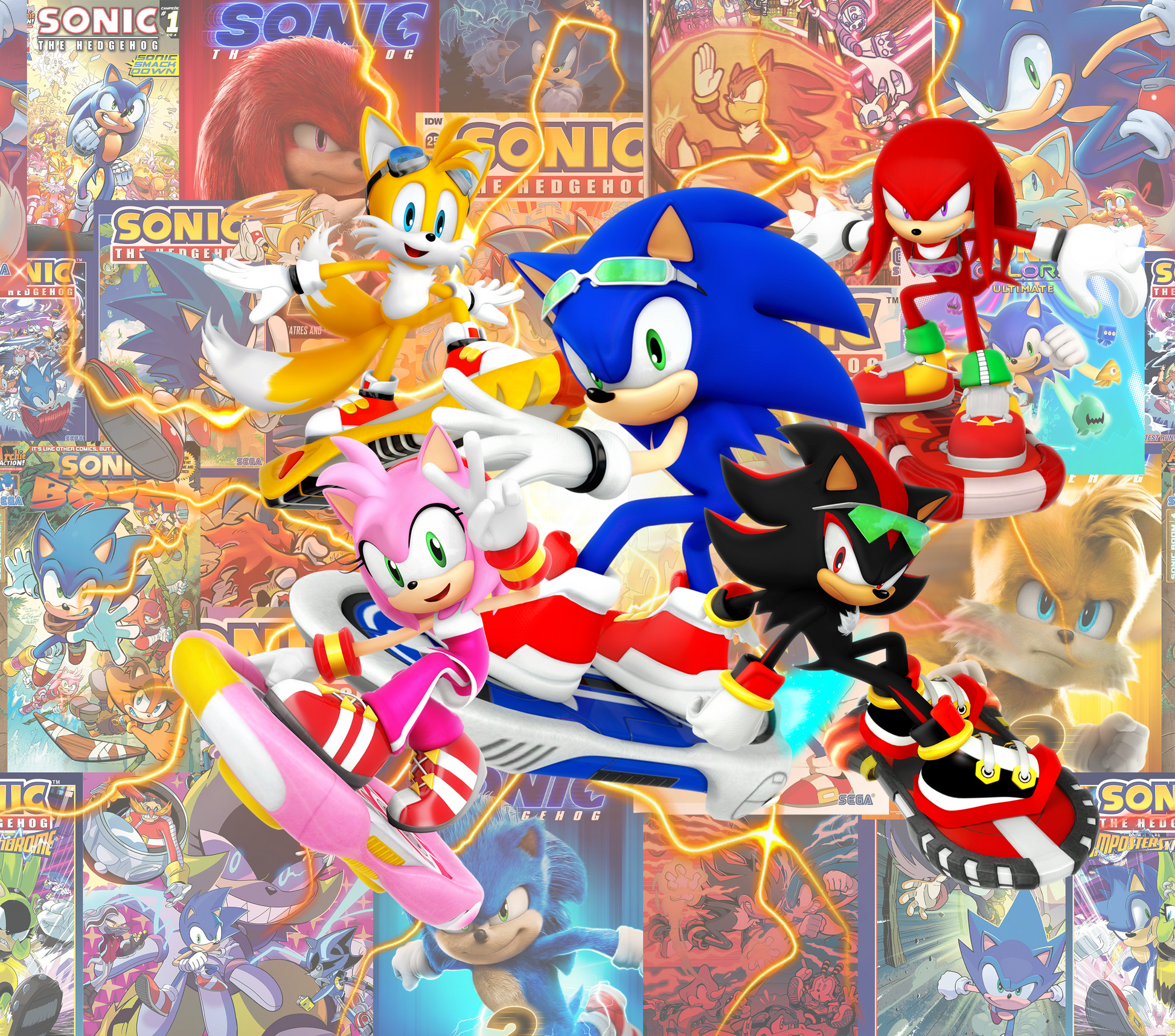 Sonic Lightning Heroes Squad Graphic T-Shirt artwork