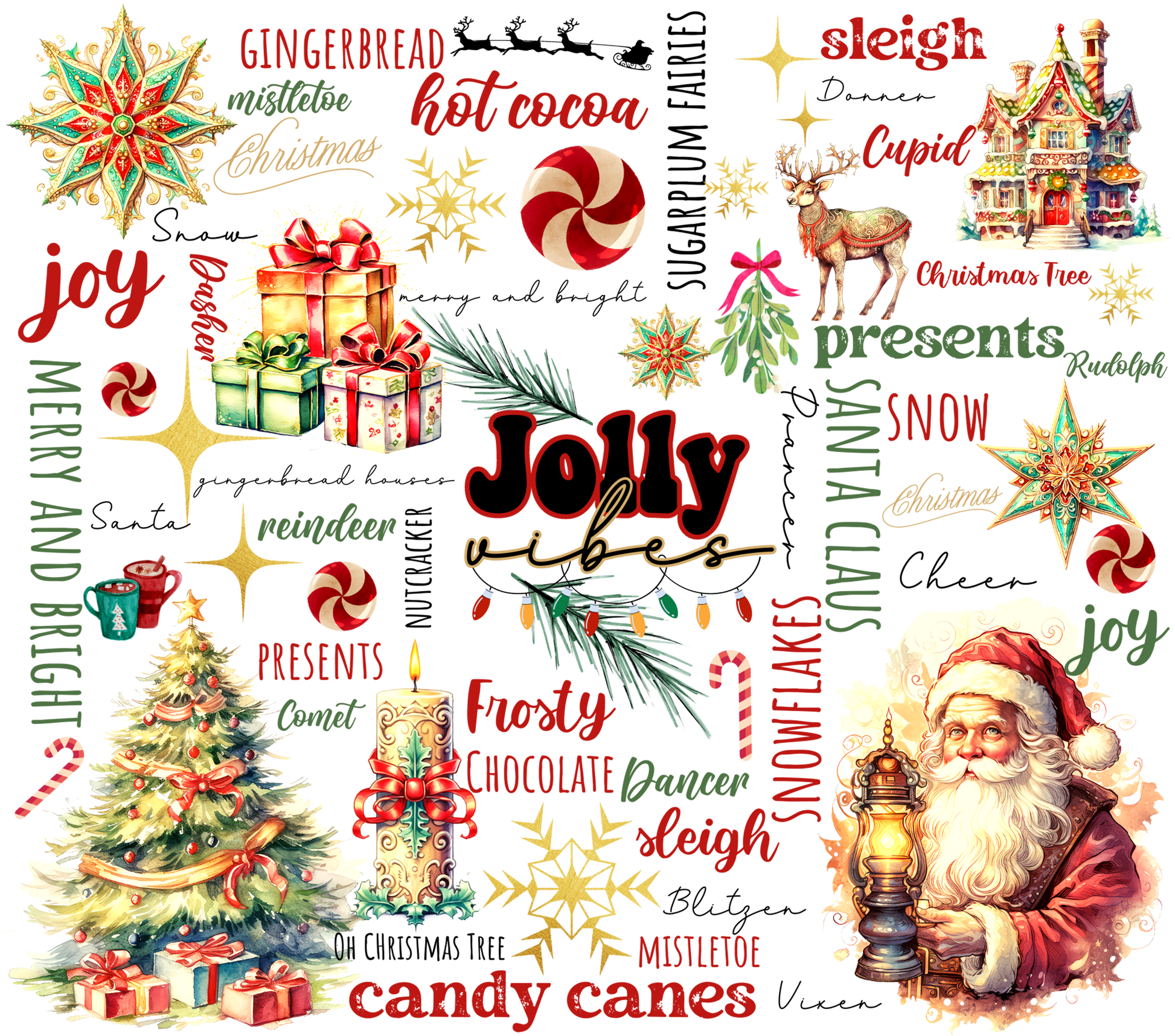 Christmas Words and Symbols Graphic T-Shirt artwork