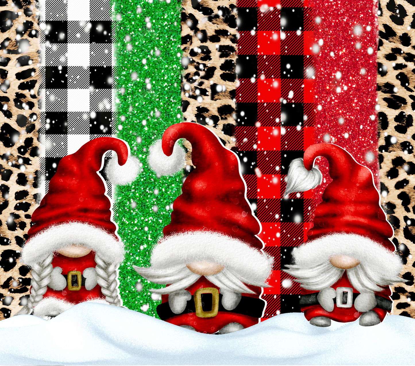 Gnome Trio in a Festive Setting Graphic T-Shirt artwork