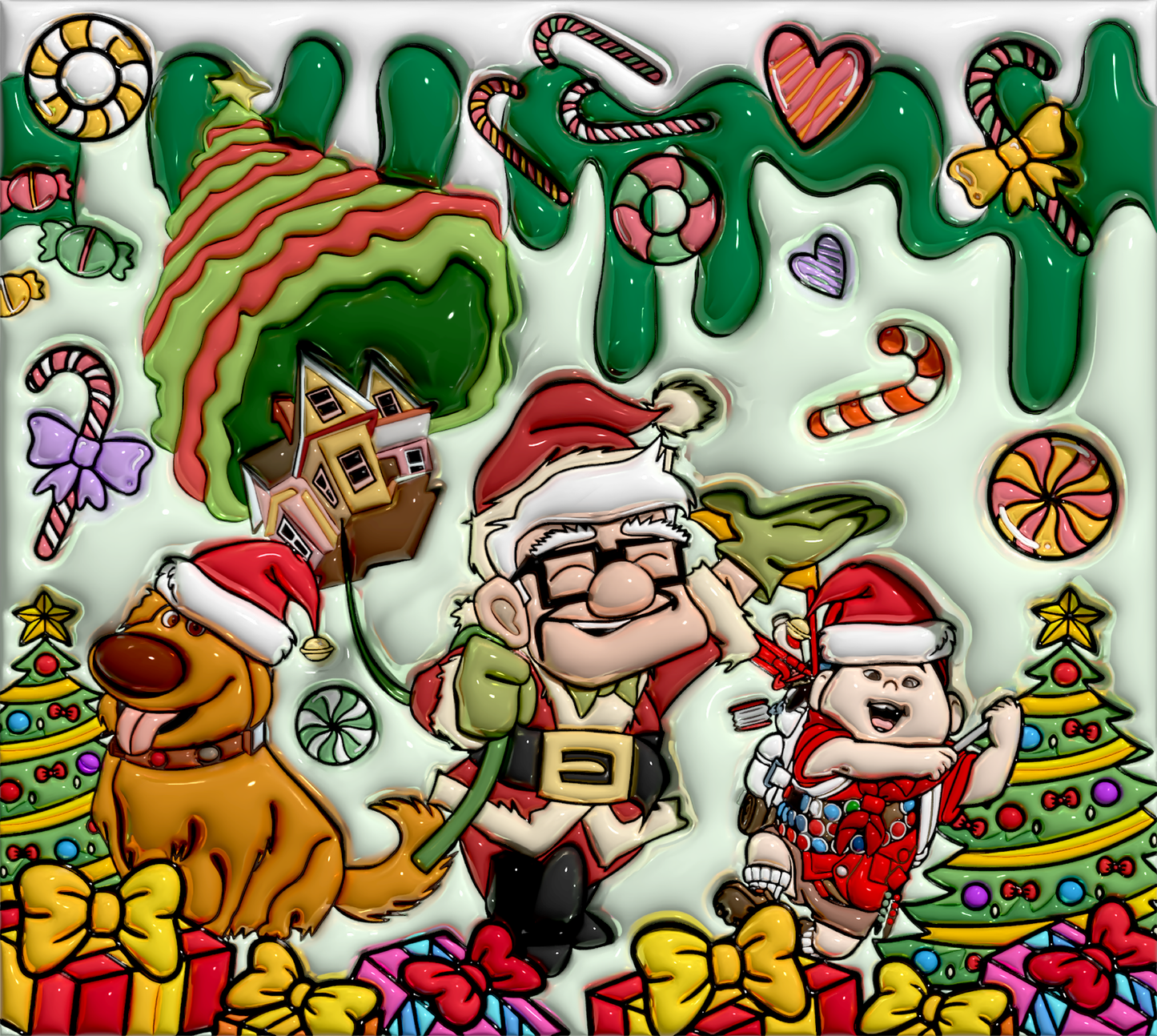 Santa and His Dog's Christmas Delivery Graphic T-Shirt artwork