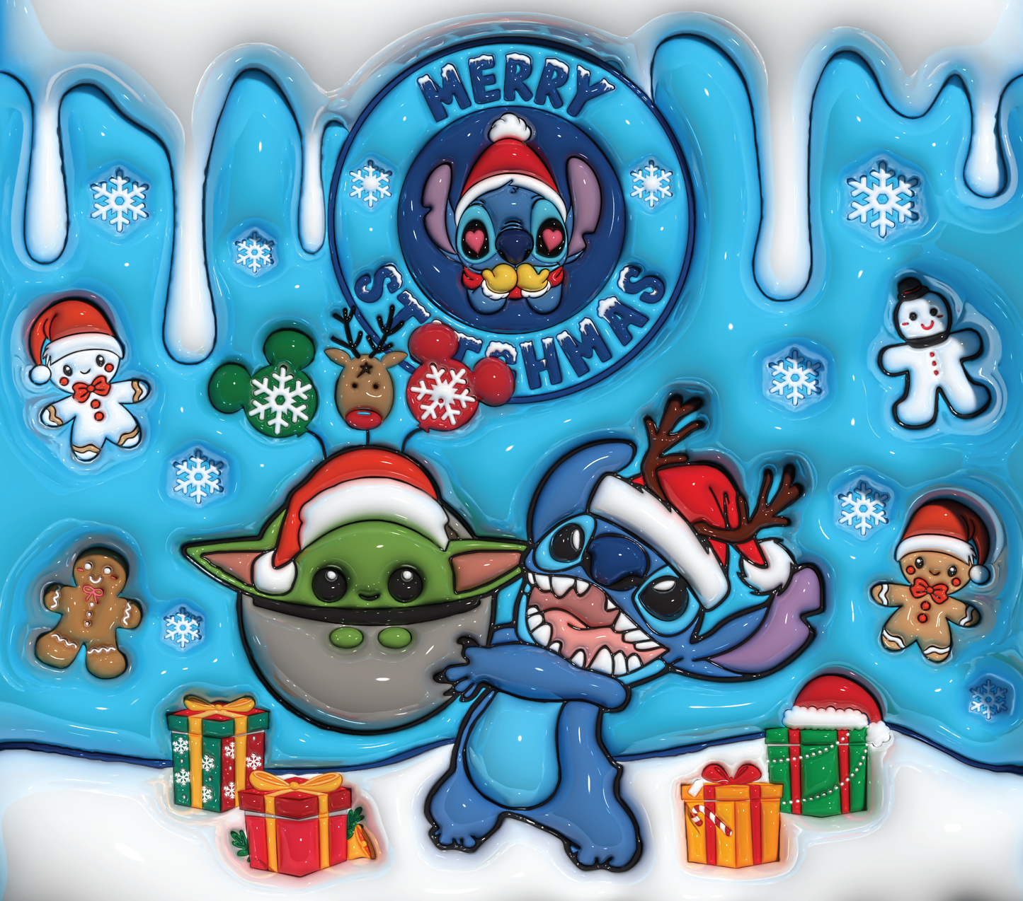 Stitch and Grogu's Christmas Cheer Graphic T-Shirt artwork