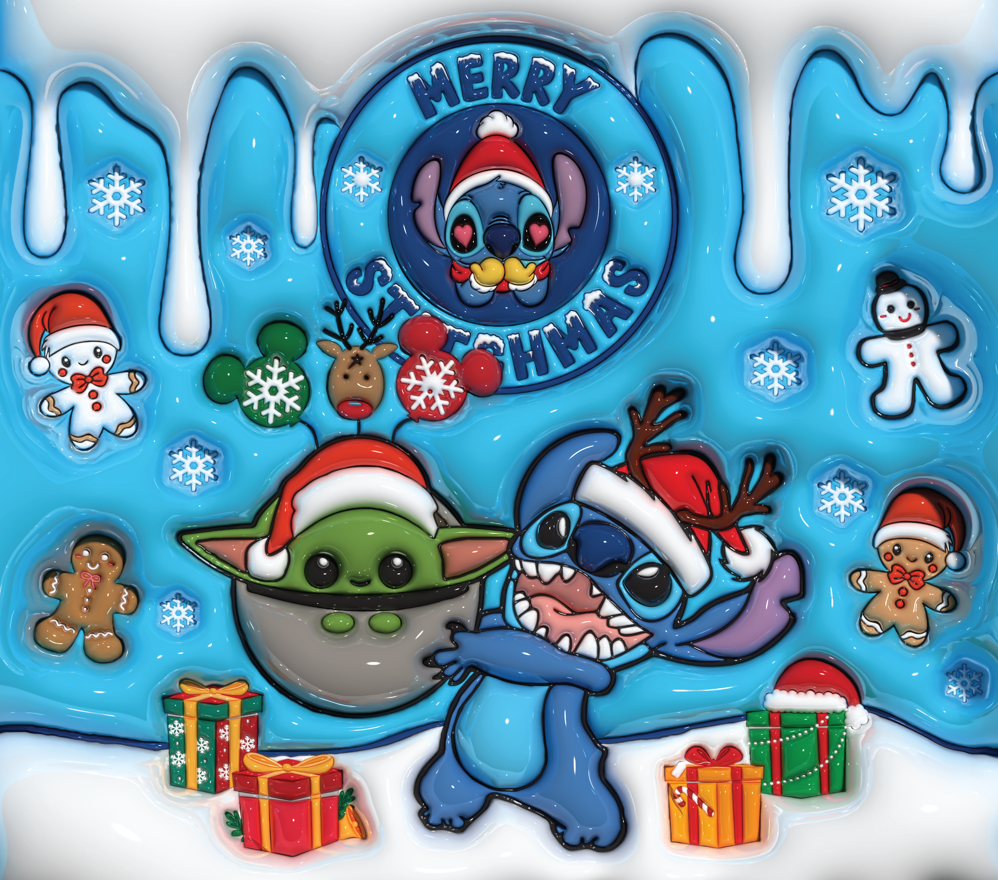 Stitch and Grogu's Christmas Cheer Graphic T-Shirt artwork