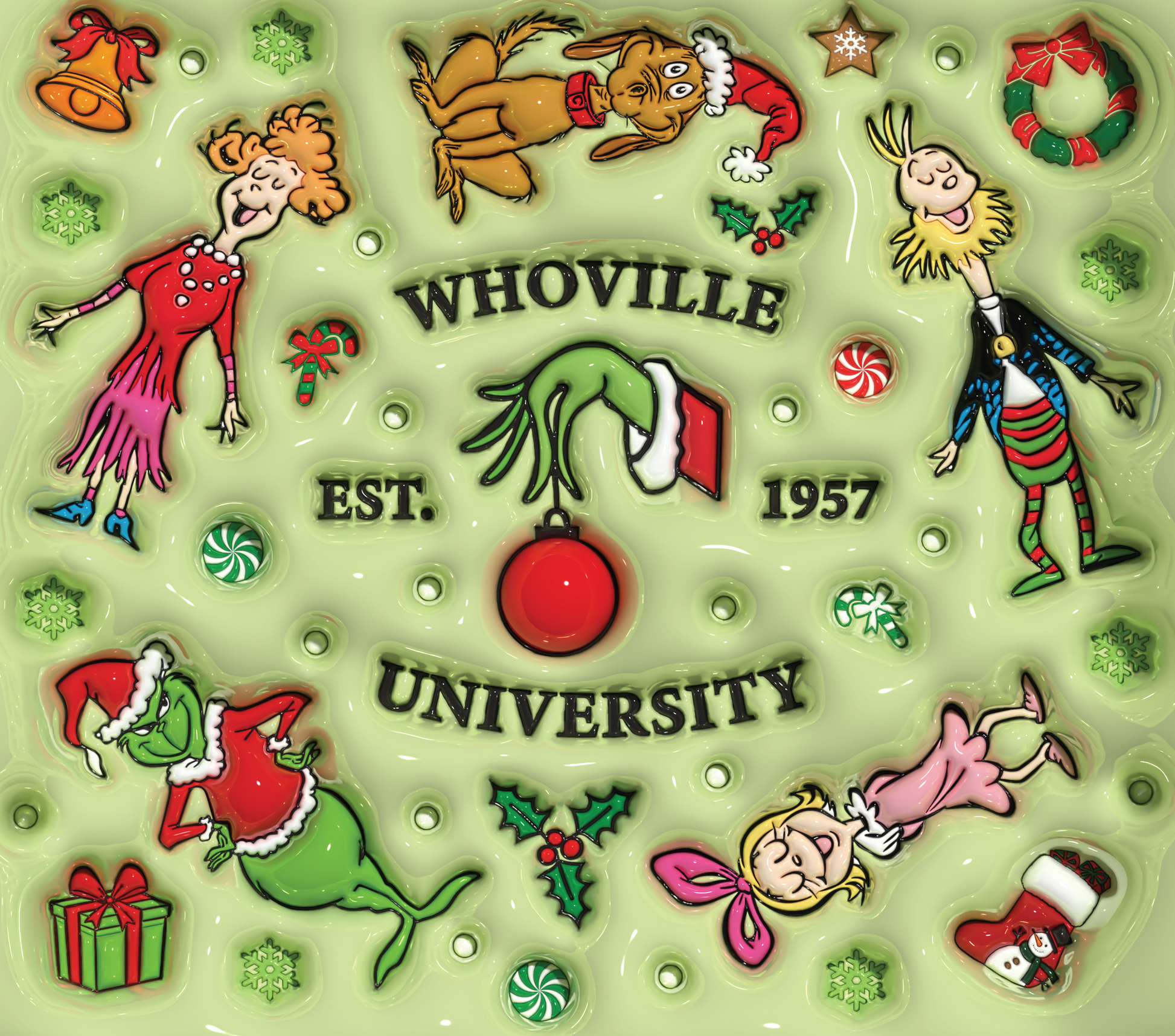 Who-ville University: A Grinchmas Education Graphic T-Shirt artwork