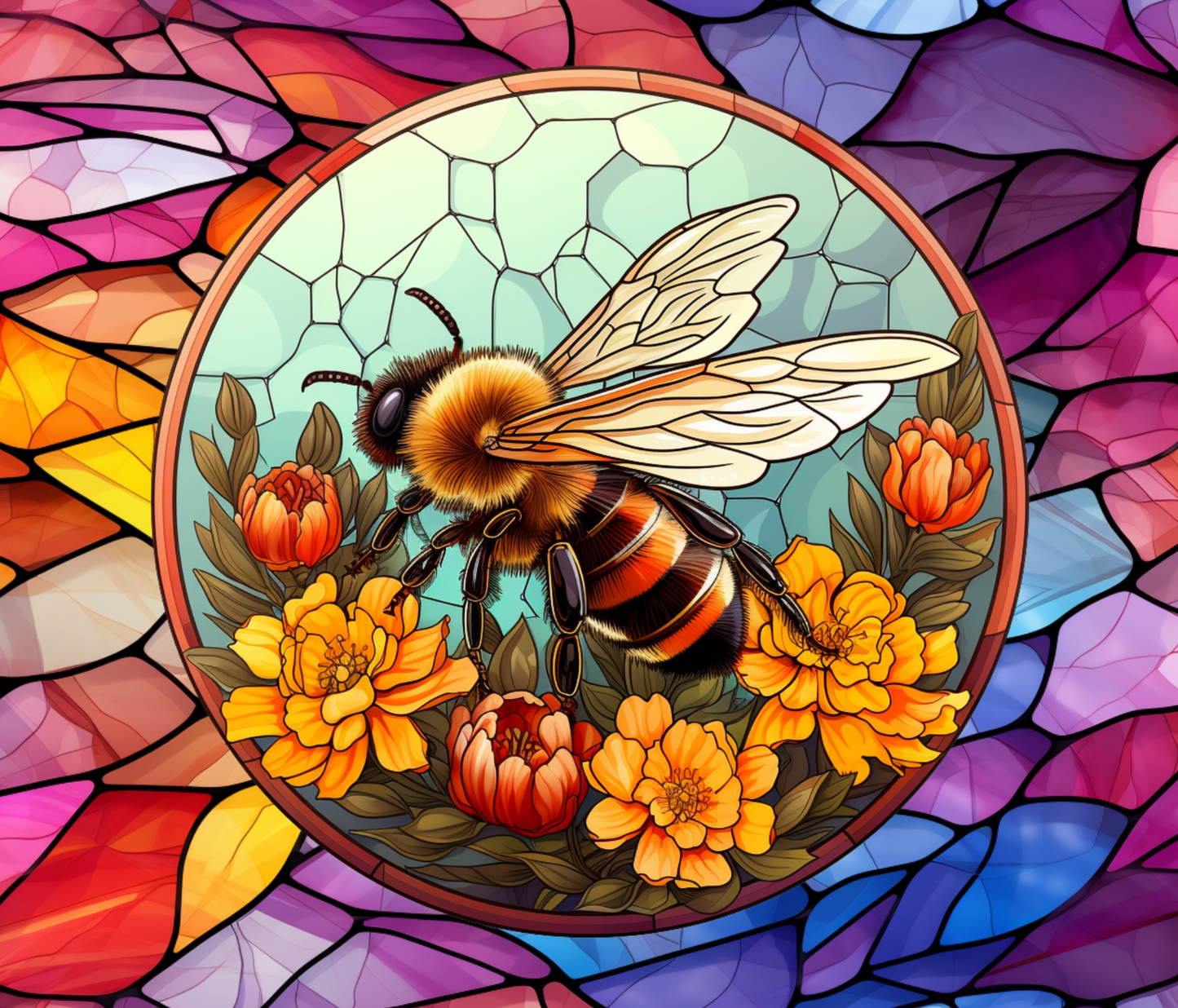 700 A Stained - Glass Style Bee's Adventure with Tumbler